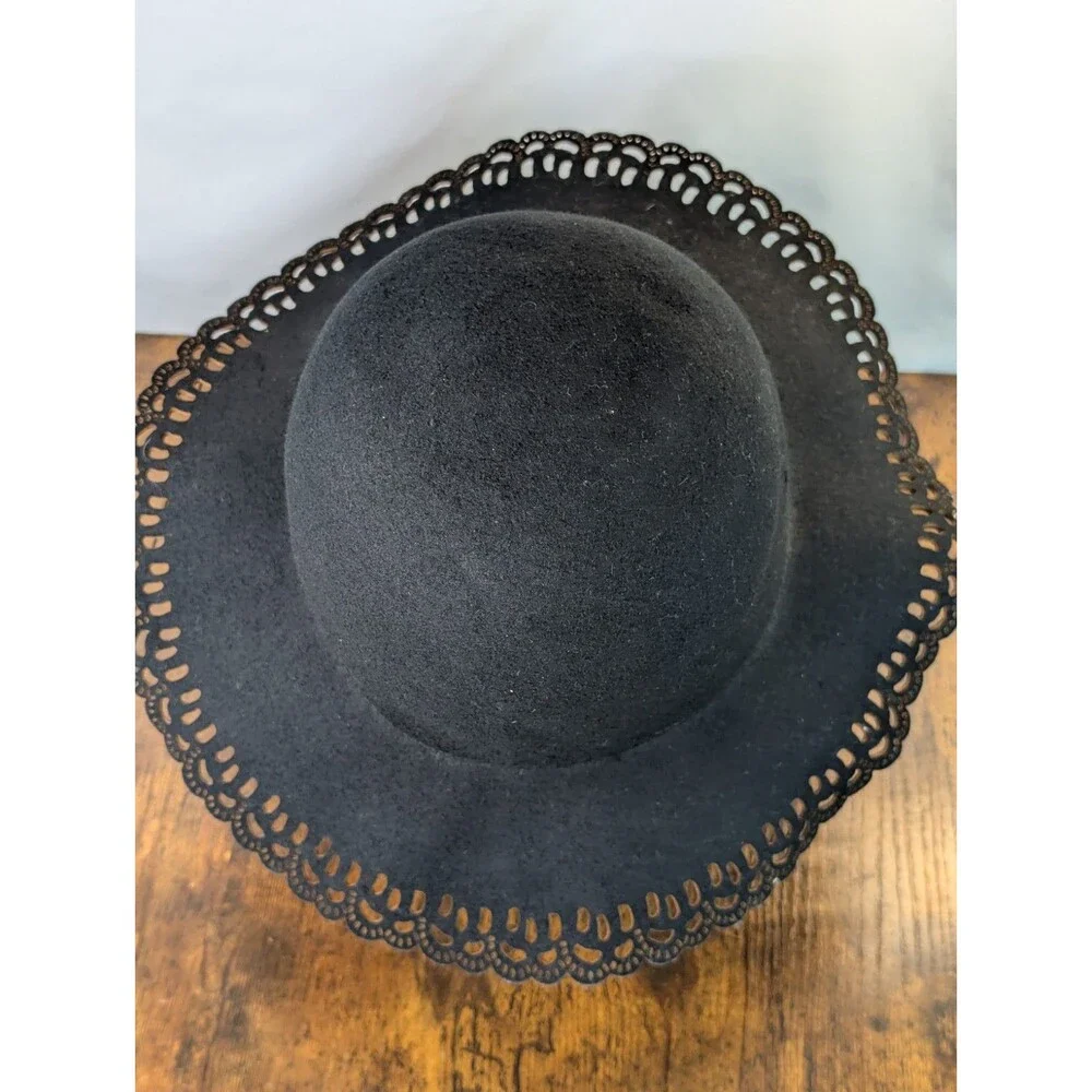 Anthropologie Hat Boho Women’s Black Wool Lazer Cut Rossomenta Firenze
